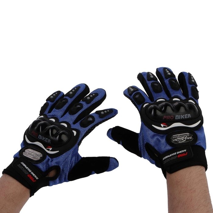 Перчатки для езды на мототехнике, с защитными вставками, пара, размер L, синий от компании Интернет-гипермаркет «MOLL» - фото 1