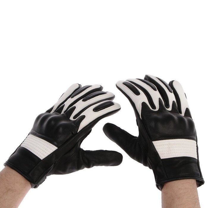 Перчатки мотоциклетные с защитными вставками, кожаные, размер М, черно-белый от компании Интернет-гипермаркет «MOLL» - фото 1