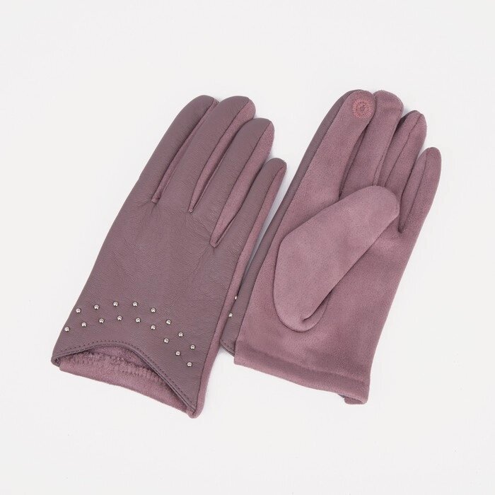 Перчатки жен 20 см, иск кожа+иск замша, без утепл, укороченные, безразмер, мет кноп, розовый от компании Интернет-гипермаркет «MOLL» - фото 1