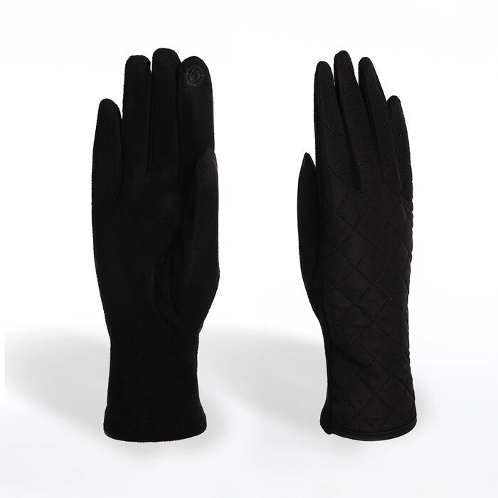 Перчатки жен 24*0,3*8,5 см, замша+текст, без утепл, безразм, ромбики, черный от компании Интернет-гипермаркет «MOLL» - фото 1