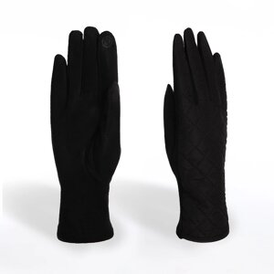 Перчатки жен 24*0,3*8,5 см, замша+текст, без утепл, безразм, ромбики, черный