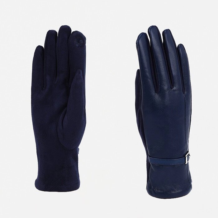 Перчатки жен 24*0,3*9 см, иск кожа+замша, без утепл, безразм, 1 полоса, синий от компании Интернет-гипермаркет «MOLL» - фото 1