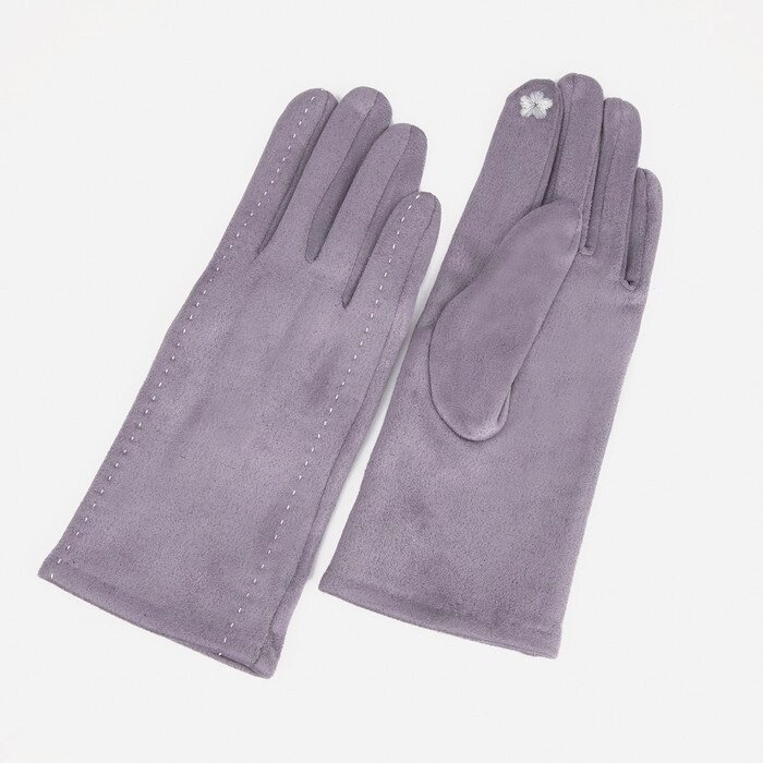 Перчатки жен 24*1*8,5 см, замша, безразм, без утеплителя, 2 прострочки, св-серый от компании Интернет-гипермаркет «MOLL» - фото 1
