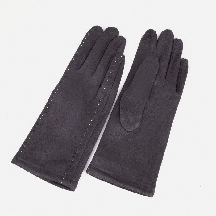 Перчатки жен 24*1*8,5 см, замша, безразм, без утеплителя, 2 прострочки, т-серый от компании Интернет-гипермаркет «MOLL» - фото 1