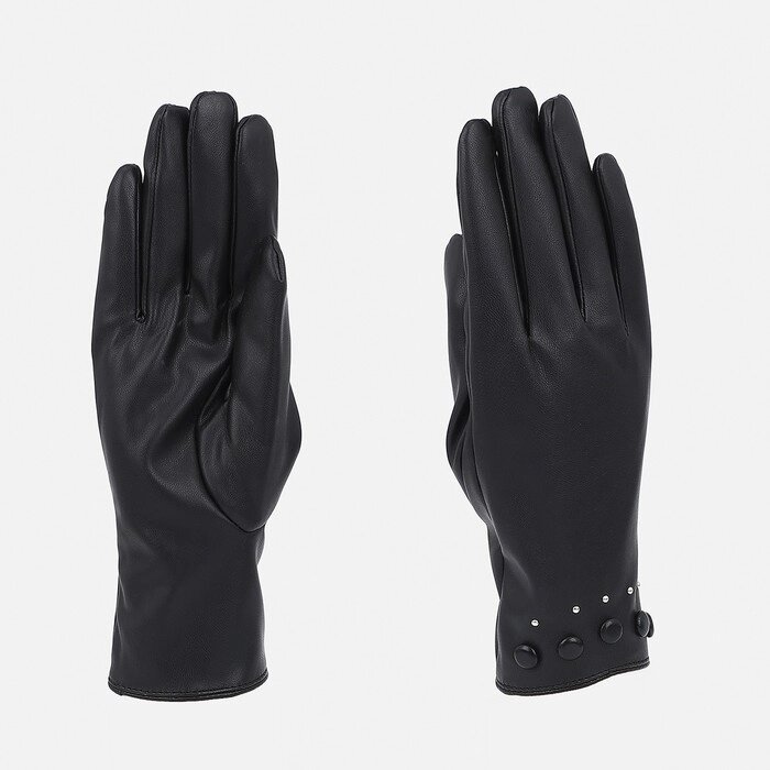 Перчатки жен 25*0,3*9 см, иск кожа, безразм, без утепл, манжет пуговки, черный от компании Интернет-гипермаркет «MOLL» - фото 1