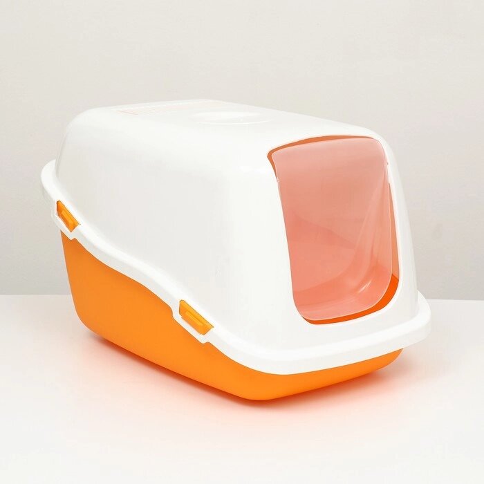 Pet-it домик-туалет для кошек COMFORT, (совок в наборе), 57x39x41, оранжевый/белый от компании Интернет-гипермаркет «MOLL» - фото 1