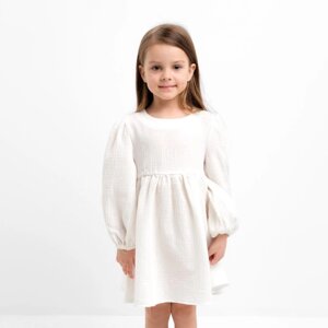 Платье детское с дл. рукавом KAFTAN "Муслин", р. 32 (110-116 см) белый