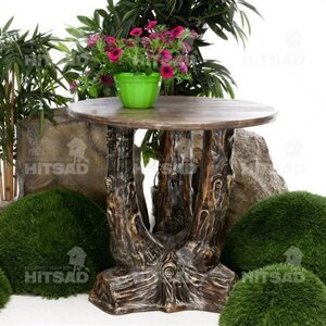 Декоративный стол Три ствола с деревянной столешницей