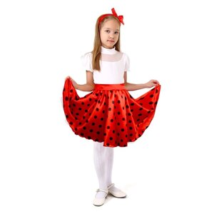 Карнавальная юбка для вечеринки красная в черный горох, повязка, рост110-116