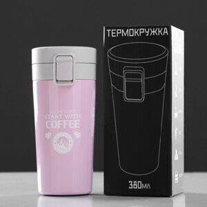 Термокружка "Мастер К. Start with coffee" 380 мл, сохраняет тепло 8 ч, 17.5х8.5 см, розовый
