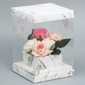 Коробка для цветов с вазой и PVC окнами складная "Мрамор", 16 х 23 х 16 см