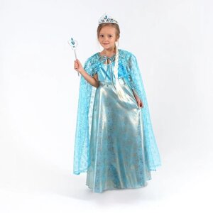Карнавальный костюм "Элла", платье, плащ, диадема, жезл, коса, р. 32, рост 122-128 см