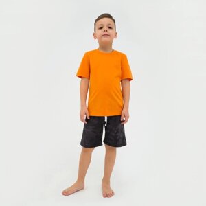 Пижама детская (футболка, шорты) KAFTAN "Trendy"р. 32 (110-116), оранжевый, серый тай-дай