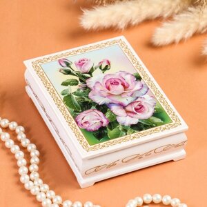 Шкатулка "Нежные розы", белая, 1014 см, лаковая миниатюра
