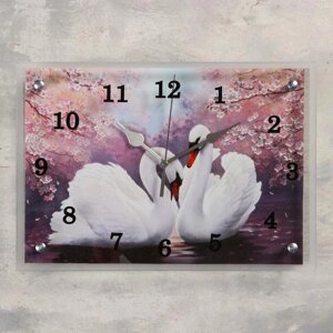 Часы настенные, серия: Животный мир, "Лебеди", 25 х35 см, микс
