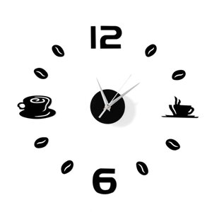 Часы-наклейка "Время кофе", d=50 см, сек. стрелка 12 см, чёрные