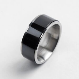 Кольцо керамика "Вайд", 1см, цвет чёрный в серебре, 17 размер