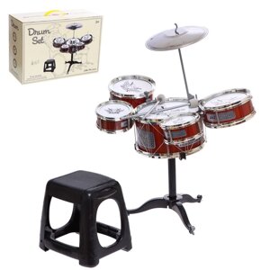 Барабанная установка "Рок", 5 барабанов, тарелка, палочки, стульчик