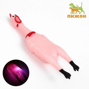 Игрушка пищащая "Курица светящаяся" для собак, 28 см, розовая