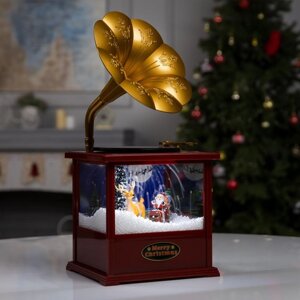 Фигура светодиодная граммофон "Дед Мороз с подарками", 18х16х38 см, музыка, 5V, БЕЛЫЙ