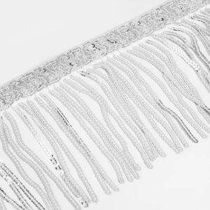 Тесьма с пайетками "Бахрома", d = 3 мм, 10 см, 4,5 0,5 м, цвет серебряный