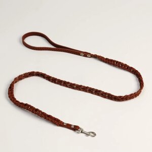 Поводок кожаный плетеный "Коса", 1.25 м х 1.1 см, коричневый