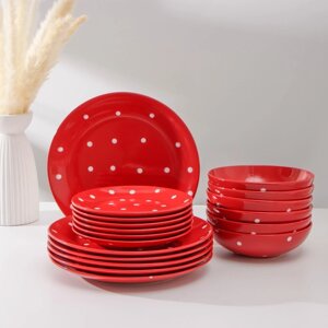 Сервиз столовый "Красный горох", 18 предметов, цвет красный