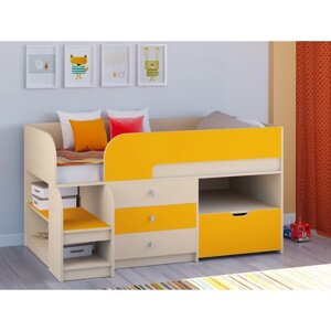 Детская кровать-чердак "Астра 9 V5", цвет дуб молочный/оранжевый