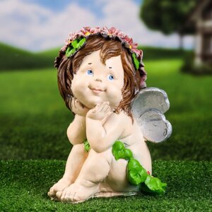 Садовая фигура "Ангел мечтатель" цветной, 27х20см