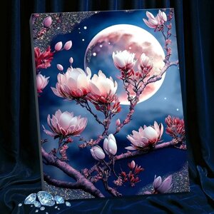 Картина по номерам с кристаллами из хрусталя 40х50 "Цветущая магнолия" (19 цветов) SHR0535