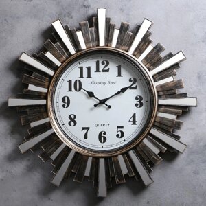Часы настенные, серия: Интерьер, "Лучики Солнца" с зеркалом, коричневые, d=58 см