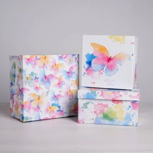 Набор подарочных коробок 3 в 1 "Акварельные бабочки", 18 х 18 х 10 - 22 х 22 х 12 см