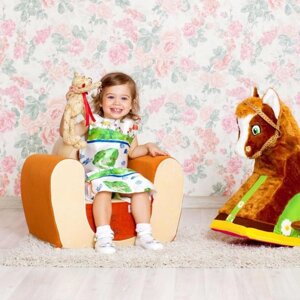 Мягкое игрушечное кресло "Котенок", цвет бежевый/оранжевый