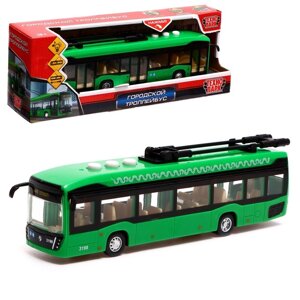 Модель пластик "Городской троллейбус", 19 см, 3 кноп, инер, зел, свет-звук KAMTROLL-20PL-GN