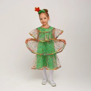 Карнавальный костюм"Елочка волшебная"органза, платье, ободок,р-р34,р122-128