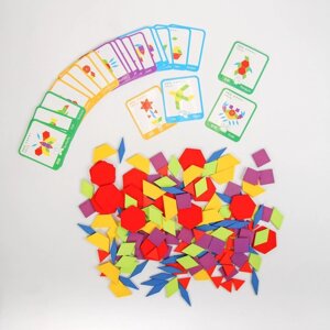 Деревянная игрушка "Развивающий геометрический пазл", 24,5 21,3 4 см, 24 карточки, 155 деталей