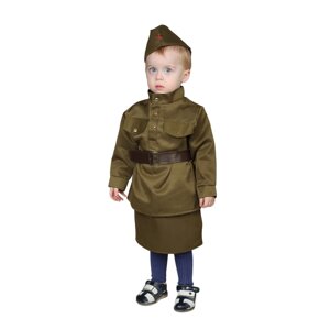 Карнавальный костюм "Солдаточка-малютка", пилотка, гимнастёрка, ремень, юбка, 2-3 года, рост 94-104 см