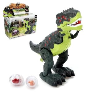 Динозавр "Рекс", откладывает яйца, проектор, свет и звук, работает от батареек, цвет зелёный