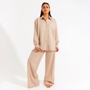 Пижама женская (сорочка, брюки) MINAKU: Home collection цвет бежевый, р-р 54