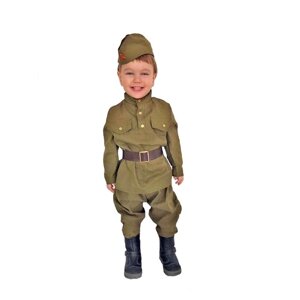 Карнавальный костюм "Солдат-малютка", пилотка, гимнастёрка, ремень, галифе, 2-3 года, рост 94-104 см