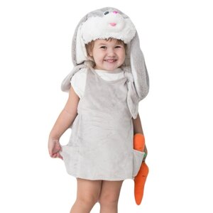 Детский карнавальный костюм "Заюша", шапка, платье, мягконабивная морковка, 1-2 года, рост 92 см