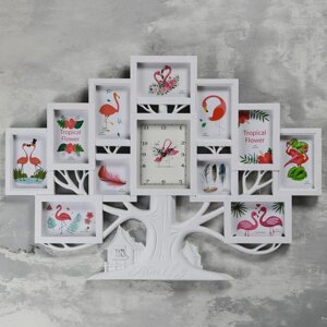 Часы настенные, серия: Фото, "Семейное дерево", плавный ход, 11 фото, 1АА, 82х3х58 см, белые
