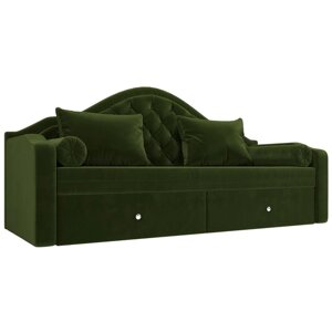 Прямой детский диван "Сойер", механизм выкатной, микровельвет, цвет зелёный