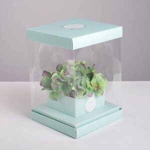 Коробка для цветов с вазой и PVC окнами складная "Любви и Счастья", 16 х 23 х 16 см