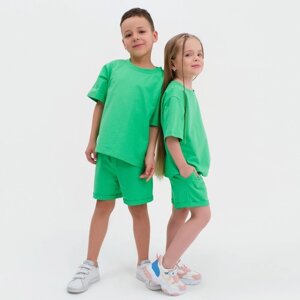 Комплект детский (футболка, шорты) KAFTAN "Basic line" размер 34 (122-128), цвет зелёный