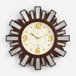 Часы настенные, серия: Классика "Лучики Солнца" d=53 см, с зеркалом, малиновые, плавный ход