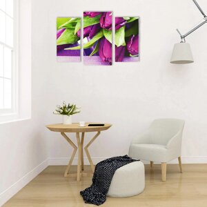 Модульная картина на подрамнике "Букет тюльпанов", 2 — 25,550,5 см, 1 — 30,560 см, 60100 см