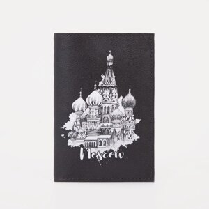 Обложка для паспорта 9,5*0,3*13,5 см, нат кожа, "Собор", черный
