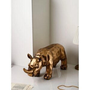 Фигура "Носорог", геометрия, полистоун, 34 см, золото, Иран