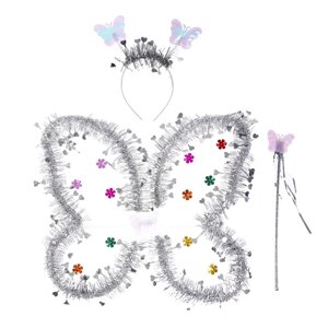 Карнавальный набор "Бабочка", 3 предмета: крылья, ободок, жезл, цвет серебряный